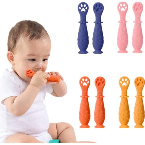 2PCS Safety Silicone Spoons for Baby Teething Stick Teether Newborn Toddler Training Feeding Spoons Infant Tableware
