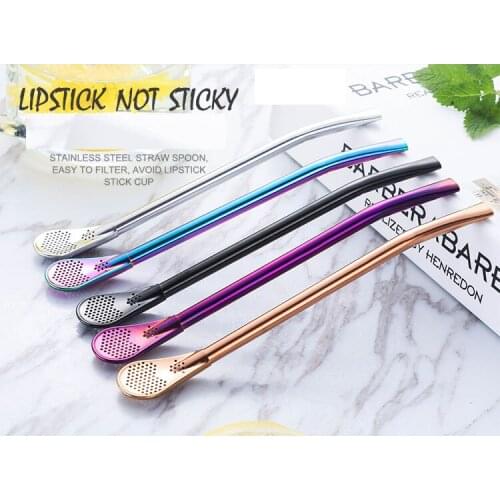 304 stainless steel straw spoon creative cute non-slip coffee milk tea stirring spoon flower tea leaking juice filter spoon