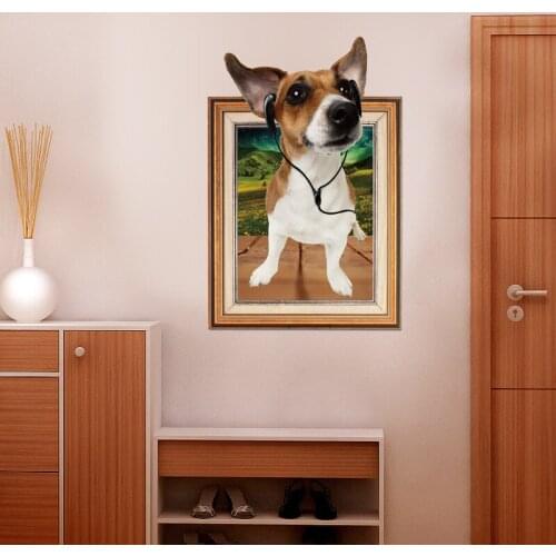 3D Photo Frame Dog Wall Stickers Cartoon Puppy Wallpaper For Kids Bedroom Living Room Creative Removable PVC Wall Decal