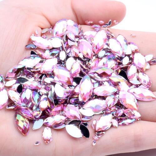 500pcs 6x12mm AB Colors Marquise Earth Facets Acrylic Flatback Rhinestone Glue On Beads