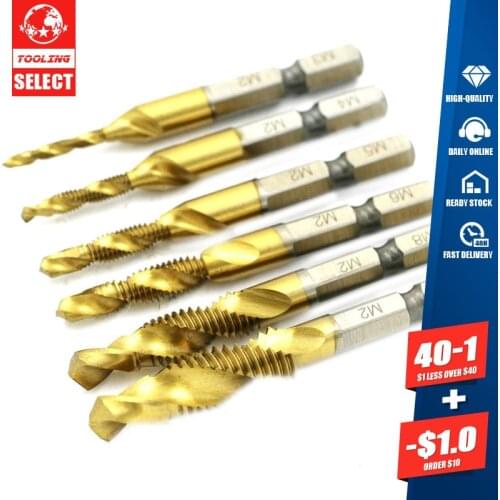 6PC1 / 4 Combination Drill Bit Tap M3 M4 M5 M6 M8 M10 Metric Composite HSS Hexagonal Handle