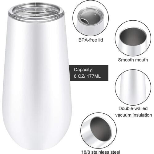 6oz Wine Tumbler Champagne Beer With Lid Wine Glass Stemless Stainless Steel Thermos Insulated Mug Christmas Cup Party Gift