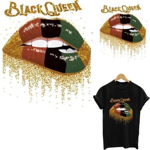 African Queen Lips Iron On Transfer For Clothes DIY Washable Heat Tranfer Thermal Patches Clothing Women T-shirt Applique Decor