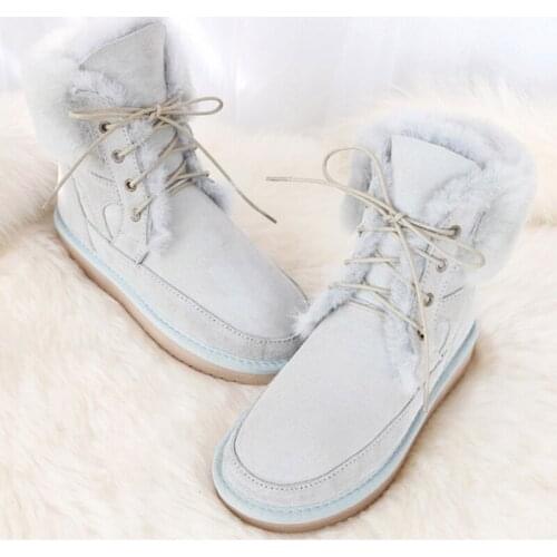 Australia Sheepskin Boots Lace-up Genuine Leather Snow Boots Women Wool Fur Sheep Fur Boots Flat Warm Leisure Winter Shoes Boots