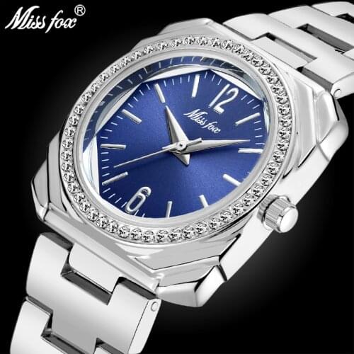 MISSFOX Brand Womens Watch Silver Color Small Dial Square Elegant Designer Wrist Watches Waterproof For Women Gift New Arrive