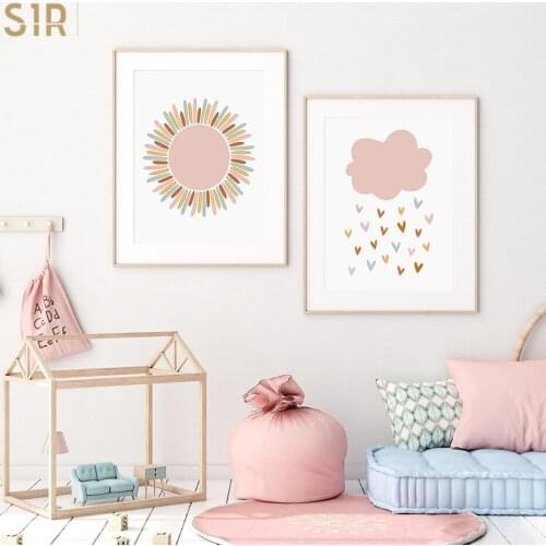 Rainbow Print Girls Bedroom Decor Pink and Yellow Nordic Poster Wall Art Canvas Painting Wall Picture Baby Nursery Decoration