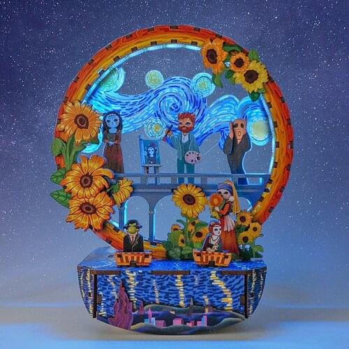 DIY Van Gogh Night Light Kit Handmade Miniature Animal Zoo USB Lighting Toys Electronic Assembled Model Toys for Girls Gifts