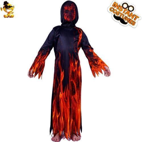 DSPLAY New Kids Fire Flame Devil Costume Kids Fashionable Horror Devil For Halloween Fancy Dress Carnival Party Boys Suit