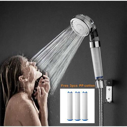 Hot Sale 3 Filters High Pressure PP Filter Cotton Water Saving Shower Head Set Hand Shower Negative Ions Bathroom Handheld