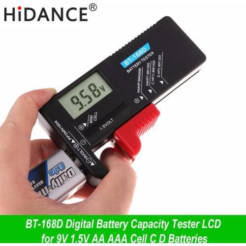 HiDANCE BT-168D Portable Digital Battery Capacity Tester LCD for 9V 1.5V Voltage AA AAA Cell C D Batteries