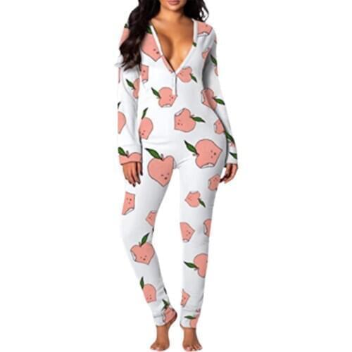 Women V Neck Jumpsuit Long Sleeve Onesie Pyjamas Sleepwear Womens V-neck Jumpsuit Long Sleeve Pajamas Button Flip Cover Adult
