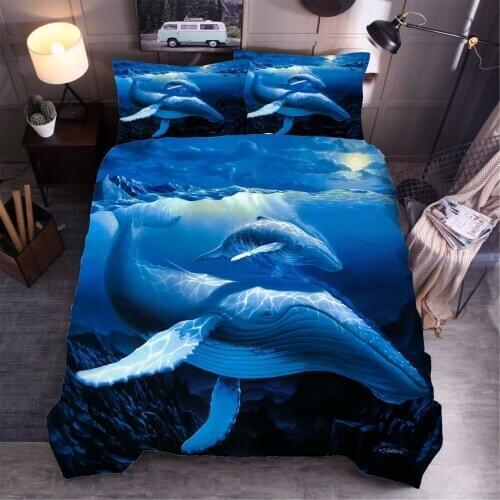 Fanaijia Luxury 3D whale Bedding Sets queen size Animal Duvet Cover and Pillowcase Full Comforter Sets