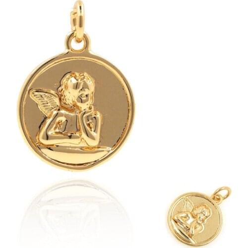 Round Gold Badge Necklace, Cupid Pendant, Eros Jewelry, DIY Jewelry Bracelet Accessories, 19.5x14x3mm