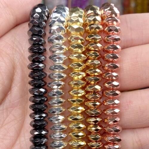 8x3mm Natural Faceted Wheel Hematite Stone Round Loose Spacer Beads for Jewelry Making Bracelet Diy