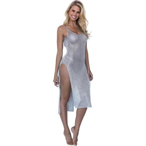 Fashion Mesh Cover Up Sexy Beach Dress 2020 Vestido Crochet Golden Swimsuit Swimwear Women Trend Pareo Bikini Sarong Cover-Up