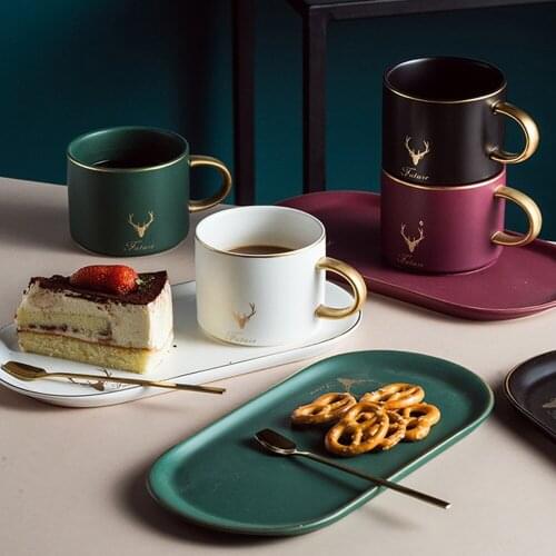 Nordic Ceramic Coffee Cup Set with Tray Spoon Afternoon Tea Dessert Mug Dish Coffee Milk Mugs Mothers Day Birthday Gifts