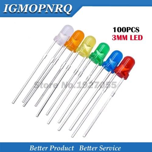 5 Colors*20PCS=100PCS / 1Color=100pcs F3 3mm LED Diode Light Assorted Kit Green Blue White Yellow Red DIY kit