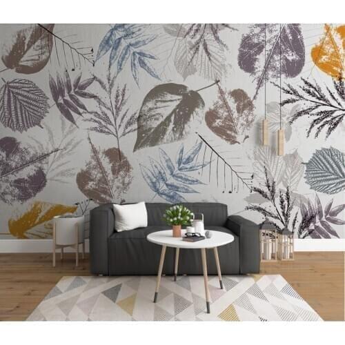 XUE SU Custom wallpaper mural modern minimalist hand-painted leaves abstract retro nordic decorative painting background wall