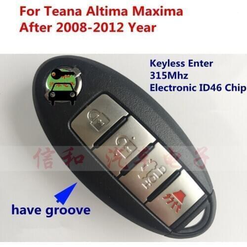New Car Keyless Go Smart Card Keyless Remote Key 4 Buttons 315Mhz with ID46 Chip for Nissan Altima Maxima Sentra 2008-2012 Year