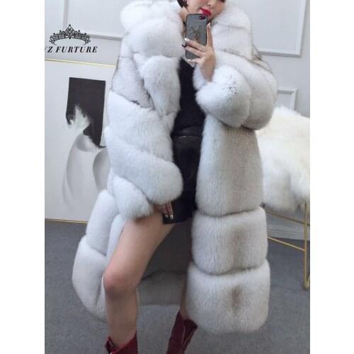 2020 New Winter Naturar Real Fur Coat Women Luxury Thick Warm Fox Fur Jacket With Hood 100CM Long Fashion Fox Fur Coat FC-192