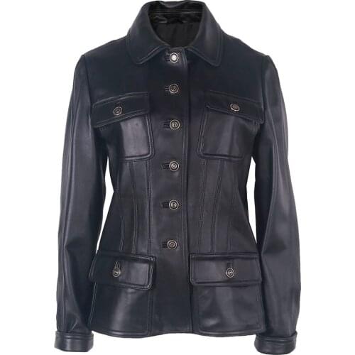 YOLOAgain 2021 Autumn New Women Genuine Leather Jacket Coat Single Breasted Outerwear Ladies