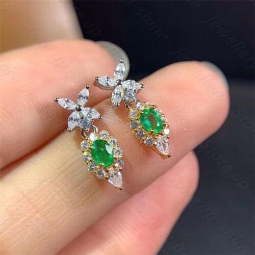 New natural emerald earrings 925 silver ancient silver earrings fresh and lovely earrings