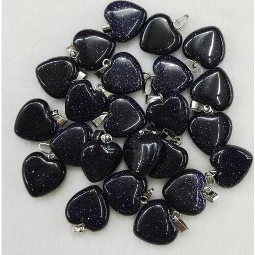 Fashion Blue sand natural stone heart pendant 16MM charms Assorted stone high Quality pendants for jewelry making 50Pcs/lot free