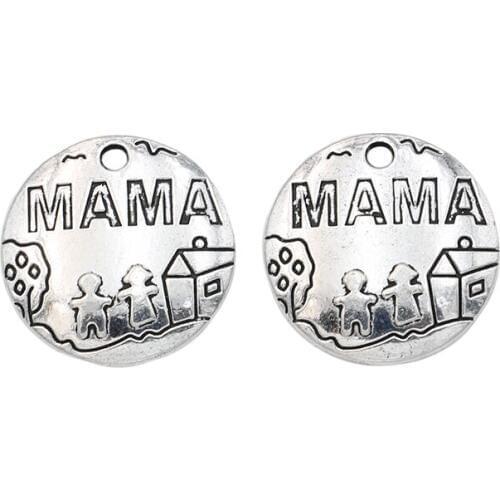 KJjewel Antique Silver Plated Mama Charms Pendants for Jewelry Making Bracelet Accessories Diy Jewelry Findings 22mm