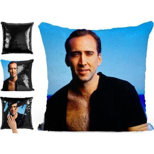 Nicolas Cage sexy sequin pillow | sequin Pillowcase | Two color pillow | gift for her | gift for him | pillow | magic pillow