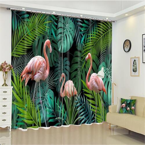 Luxury 3D Blackout Window Curtain Flamingo Pattern green Curtains Primeval Forest Curtain Drapery Rideaux Custom size