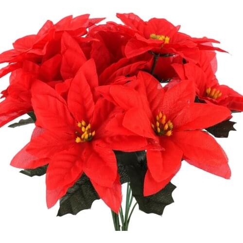 Christmas Flower Artificial Flowers Poinsettia Ornament Fake Plant Red Indoor Silk Fabric New Fashion Leaves Decorations