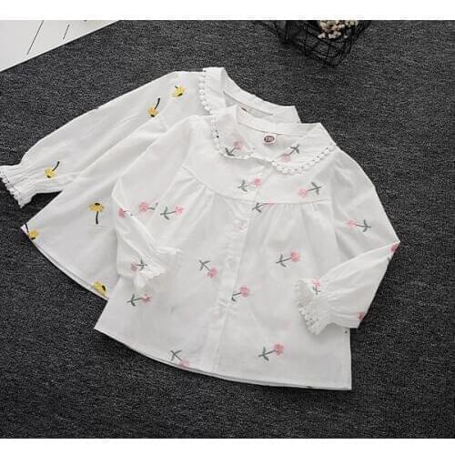 Girls' long-sleeved shirts embroidered with childrens cotton shirts