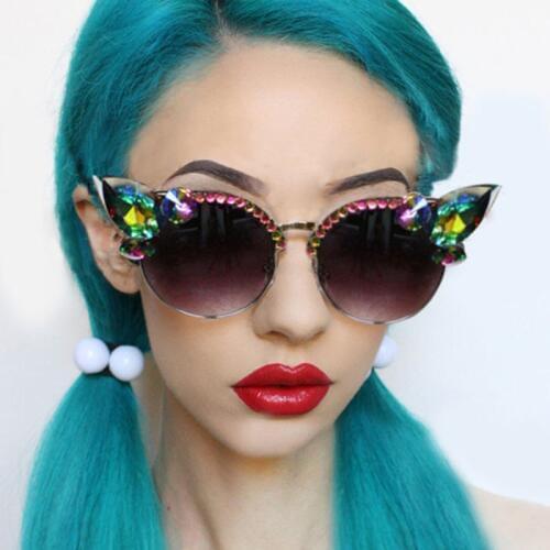 Vintage Diamond Sunglasses Women Luxury Brand Cat Eye Sunglasses Pink Blue Crystal Punk Sun Glasses Men Shades UV400 okulary