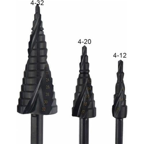 3Pcs Drill Bit HSS Step 4-12 4-20 4-32 mm Spiral Groove Coated Metal Titanium Groove Step Drill Bit Ladder Drill Bit Cut Tool