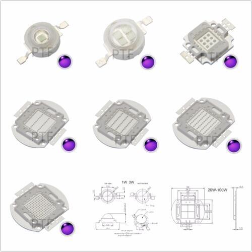 UV Purple LED integrated chips 365Nm 375Nm 385Nm 395Nm 405Nm 420nm High Power COB Ultraviolet Lights 3/5/10/20/30/50/100 Watt
