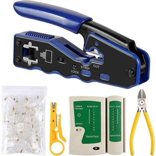 Network Lan Cable Tester RJ45 Crimp Tool Pass Through Modular CAT6 Cat5E Cat5 Crimping Tool Kit,50PCS Through Connectors