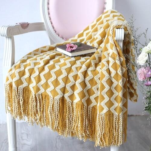 Best selling Knitted tassel decoration blanket for beds Homestay home hotel bed end blanket sofa towel stripes Bedspread boho
