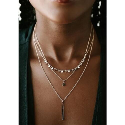 YC-UPGO Multilevel Geometric Square Round Pendant Necklaces For Women Female 2021 New Fashion Vintage Gold Collar Jewelry Gift