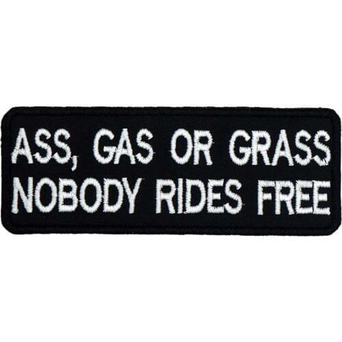 ASS GAS GRASS funny name tag iron on backing funny punk rock embroidered biker motorcycle patches for vest hat jeans