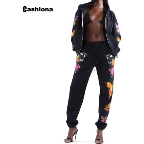 Cashiona Tracksuit Women 2020 Autumn New Hoodies Top Sweatshirts And Pants Set butterfly Print Streetwear Woman Two Piece Sets