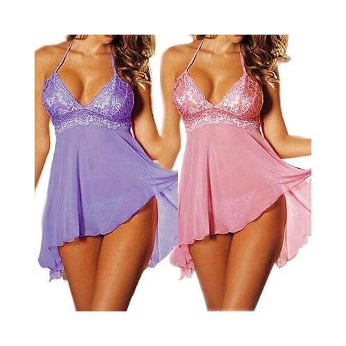 Sexy Lingerie for Women Lace Dress G-string Underwear Nightwear Sleepwear Babydoll Nightdress Nighties Plus Size 4 Colors