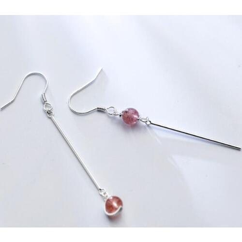 1pair 100% Real. 925 Sterling Silver Fine Jewelry Natural Strawberry Quarts Stone Long earrings dangle gtle1867