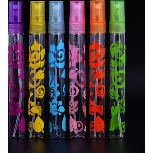 10ml Rose Flowers Long Perfume Glass Bottle Spray Tube Bottles 102pcs/lot