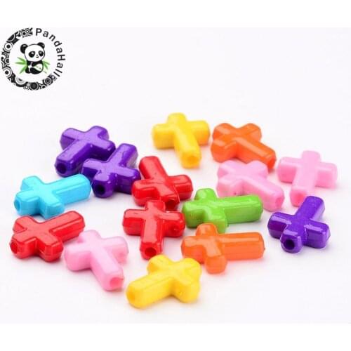 100pcs Mixed Color Snap Acrylic Cross Beads for Earring Bracelets Jewelry Making DIY Accessories 16x12x4.5mm hole: 2mm