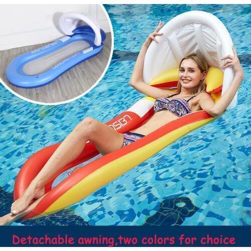 160cm Inflatable Water Mattress Float Toys with Awning Swimming Pool Play Sports Summer Outdoor Game for Adults Kids