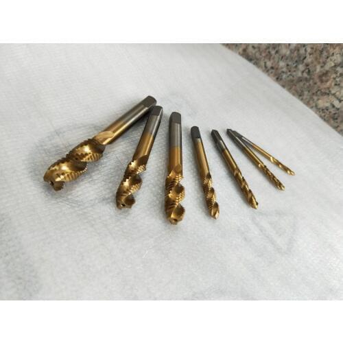 7pc/lot Titanium Coated Thread Tap Drill Metric Hss Spiral Fluted Machine Screw Tap M3 M4 M5 M6 M8 M10 M12 Spiral Pointed Taps