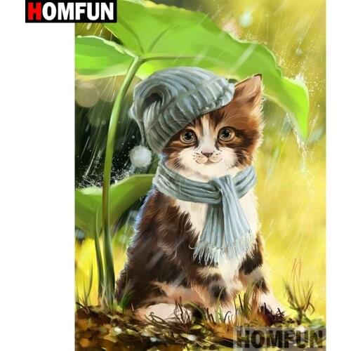 HOMFUN Full Square/Round Drill 5D DIY Diamond Painting "Cat lotus leaf" 3D Diamond Embroidery Cross Stitch Home Decor A19093