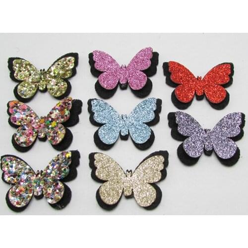 30Pcs 2.8*2.7cm Shiny Fabric Patches Glitter Bow Tie Appliques for Craft Clothes Stickers Supplies DIY Hair Clips ornament