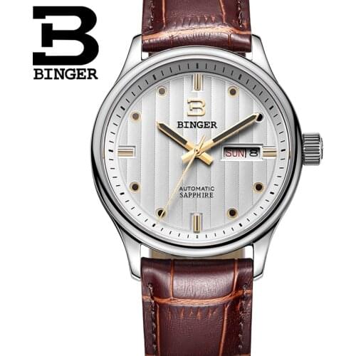 Business Clock BINGER Luxury Brand Watches Automatic Watch Mechanical Movement Leather Strap 30m water resistant relogio masculi