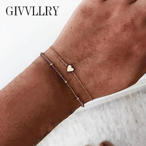 Free Shipping 2pcs/set Heart Charm Bracelets for Women Metal Beads Chain Bracelet Set Gift Men Jewelry